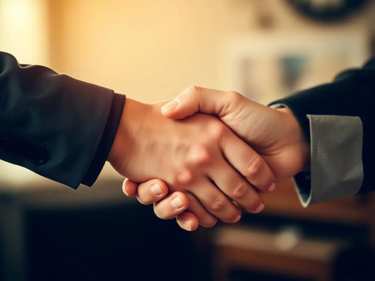 Duas pessoas em diálogo respeitoso com a presença acolhedora de um mediador